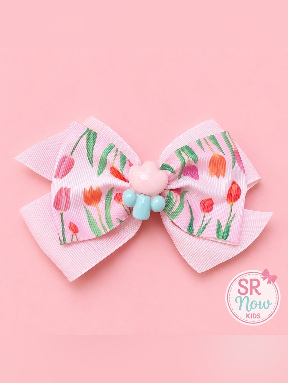 Girls Multicolor Floral Tulip Hair Bow Large Grosgrain Ribbon Alligator Clip